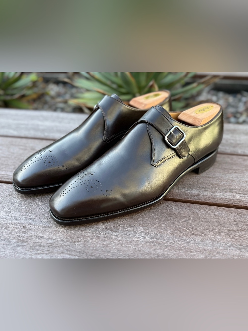 Men's Dark Brown Single Monk Strap Leather Shoes